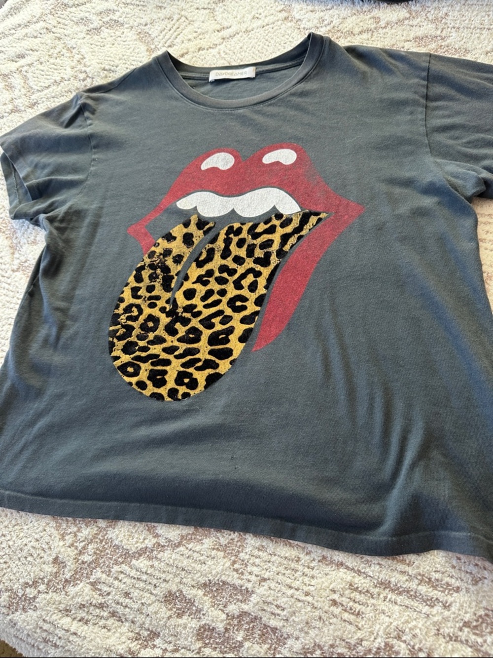 Daydreamer Leopard Tongue Graphic Tee Size S Distressed Rock Tee